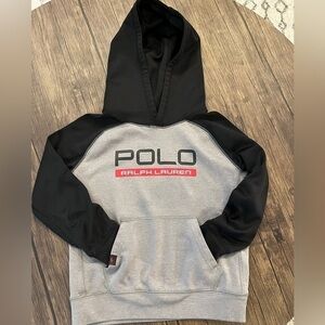 Ralph Lauren kids SZ small polyester hoodie. Black grey & red. Good condition